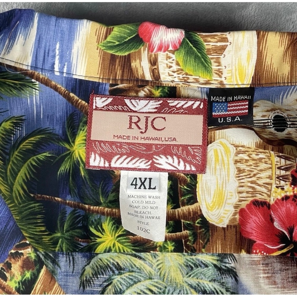 RJC Hawaiian Shirt Mens 4XL Blue Excellent Island Map Hibiscus Aloha 102C - Picture 3 of 6
